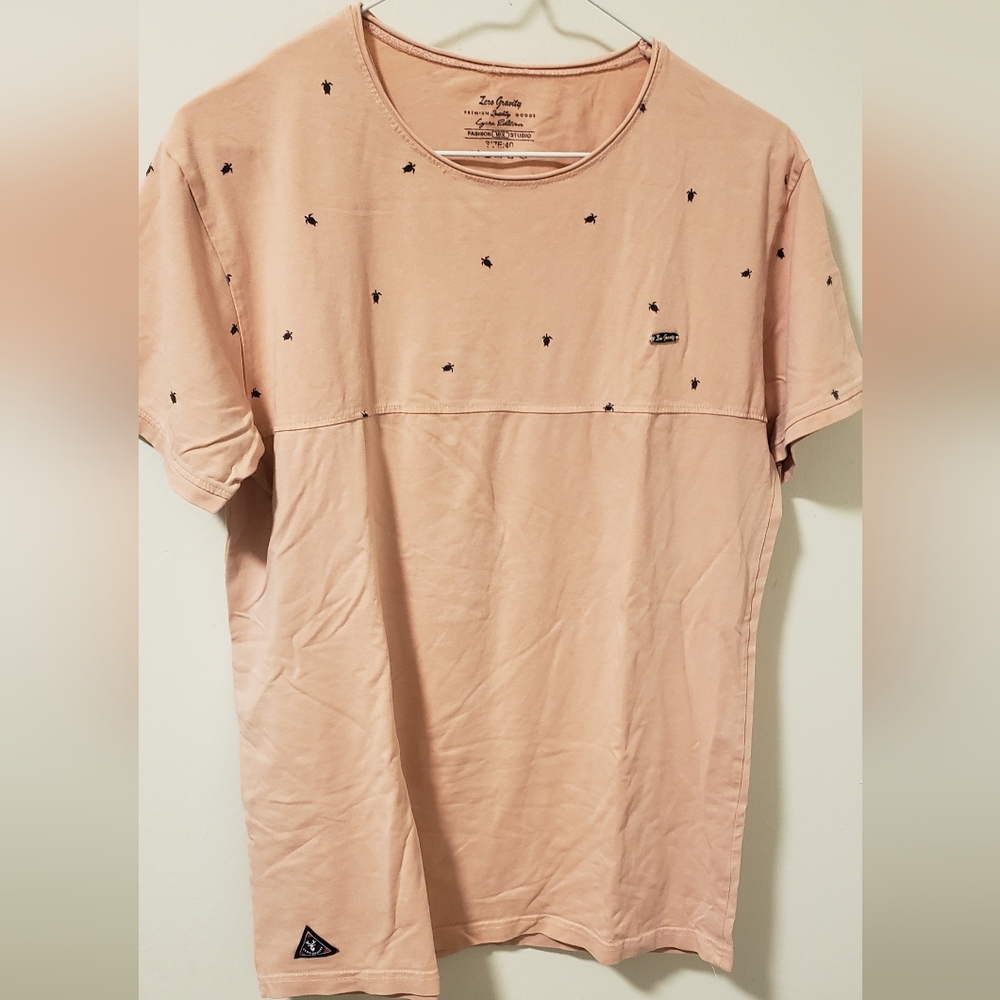Men's Light Pink Tee with Black Embroidery